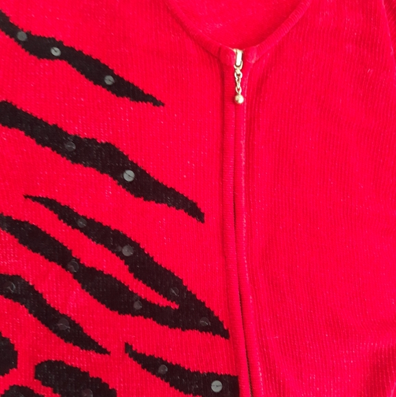 Vintage Red and Black Animal Print Cardigan - Size XL Full Zip Sweater - Picture 3 of 7